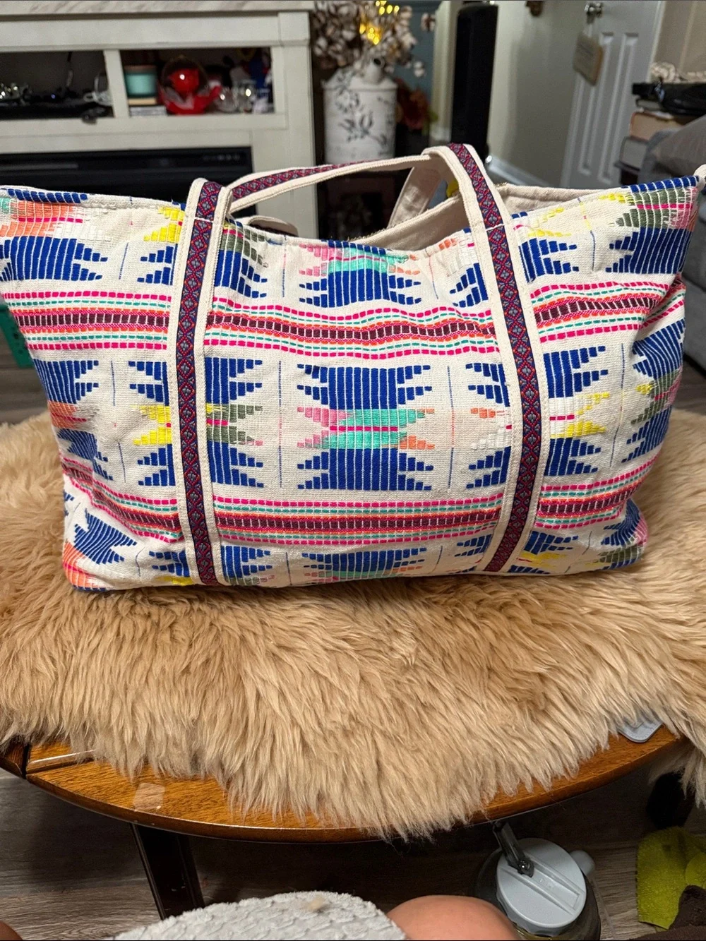 America & Beyond Beaded & Pom Pom Colorful Tote NWT